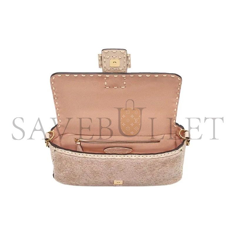 F**di baguette nm bag shearling with stitched leather medium pink 8br600ah96f1f7n (27*15*6cm)